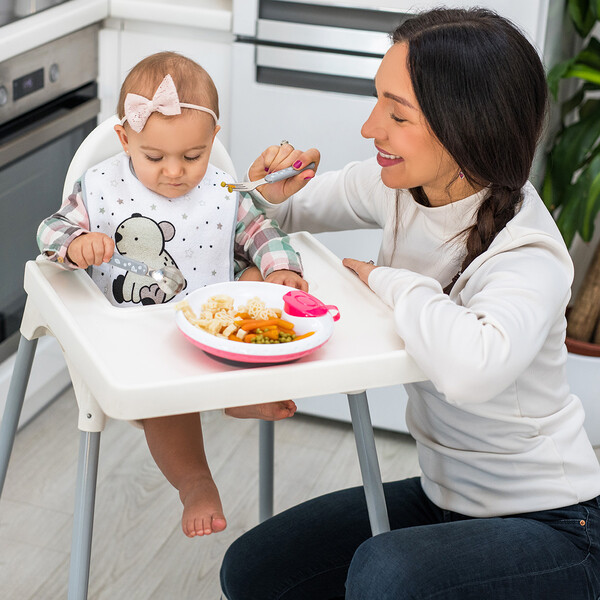 BabyOno: Σετ κουτάλι και πιρούνι από ανοξείδωτο ατσάλι Ροζ-Γκρι BN1065/02 - Image 4