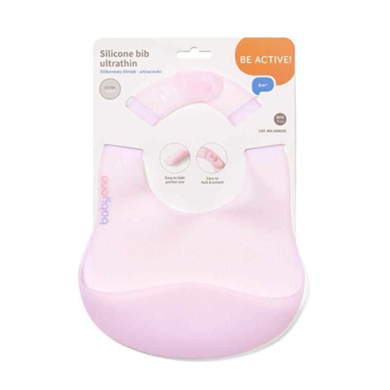 BabyOno: Σαλιάρα σιλικόνης 6m+ με θήκη περισυλλογής τροφίμων-Pink Κωδ: BN1598/02 - Image 3