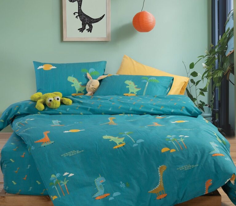 nef nef homeware Παιδικά σεντόνια μονά σετ dinos on wheels petrol 038444