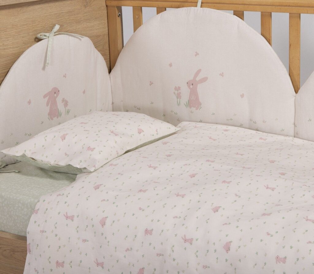 nef nef homewear Σεντόνια κούνιας σετ country bunny ecru mint 038235