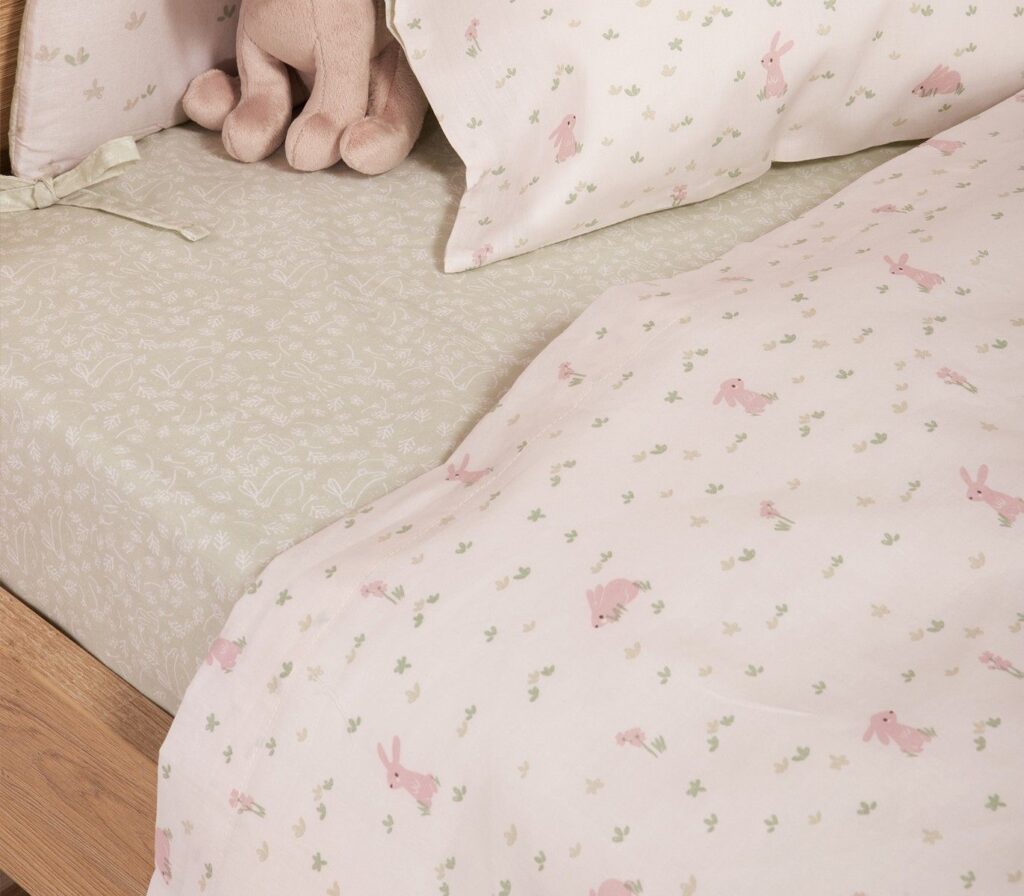 nef nef homewear Σεντόνια κούνιας σετ country bunny ecru mint 038235