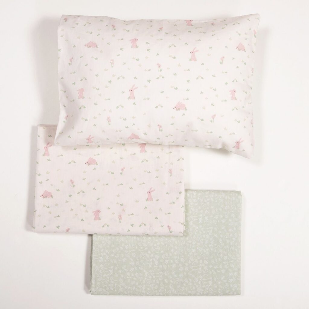 nef nef homewear Σεντόνια κούνιας σετ country bunny ecru mint 038235