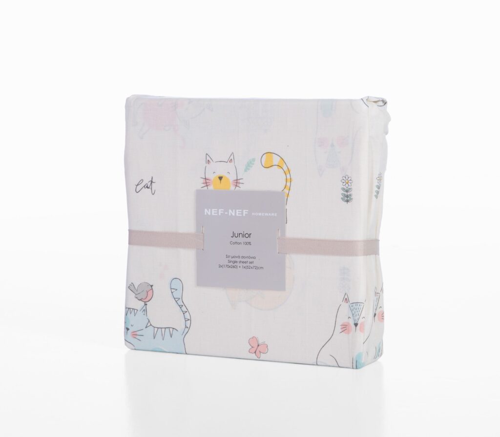 nef nef Παιδικά σετ σεντόνια μονά cat life 170x260 Εκρού Κωδ. 039537