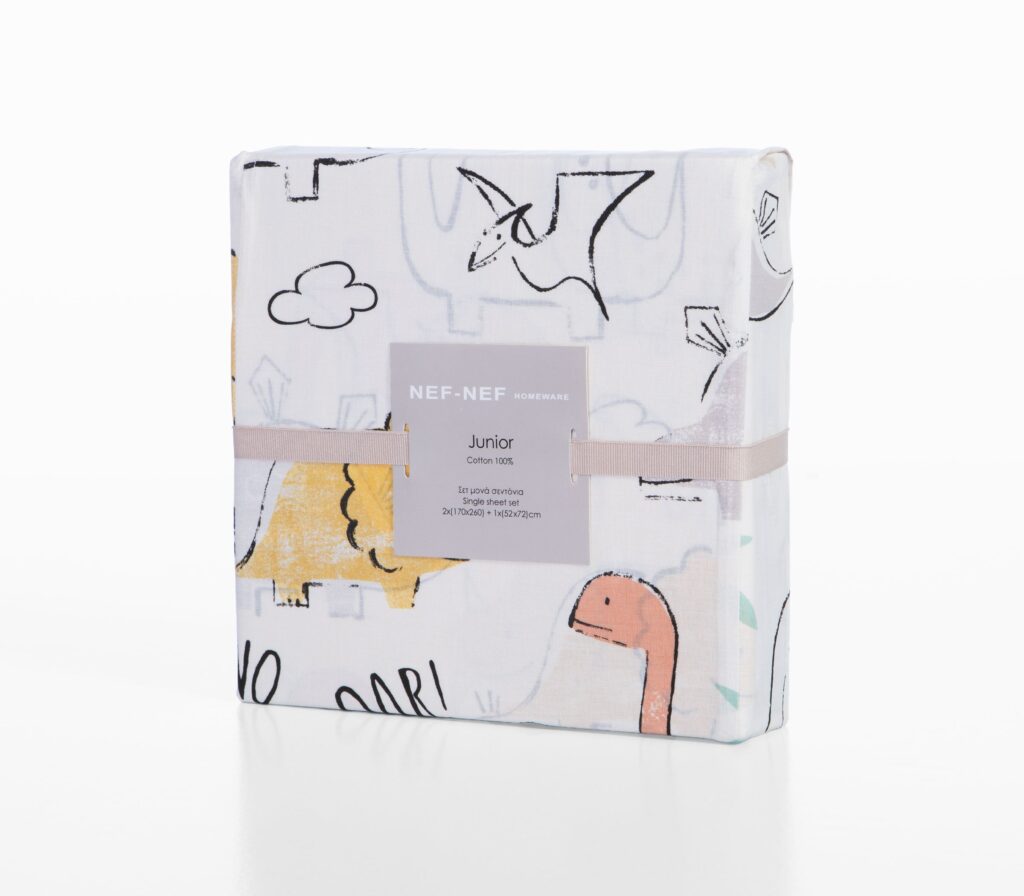 nef nef Παιδικά σετ σεντόνια μονά dinosaur art 170x260 Εκρού Κωδ. 039542