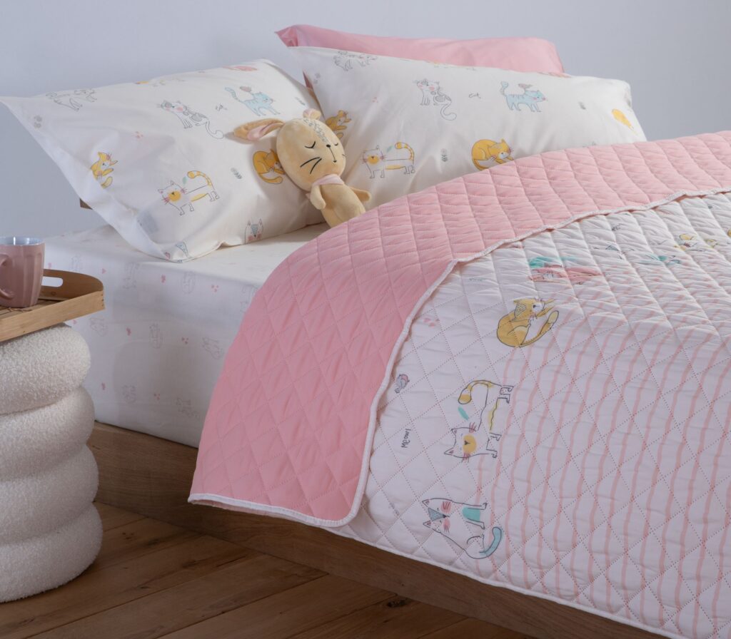 nef nef Παιδικό κουβερλί μονό cat life 180x240 Ροζ Κωδ. 039779