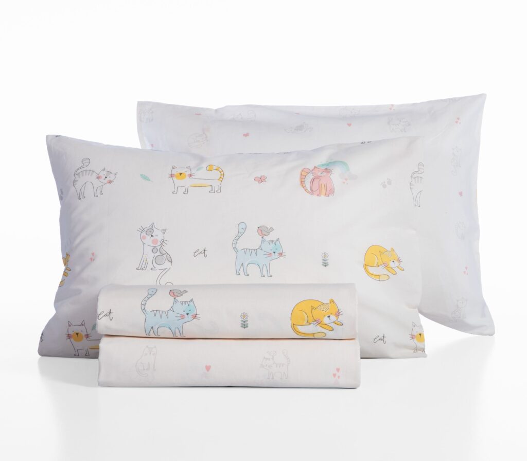 nef nef Παιδικά σετ σεντόνια μονά cat life 170x260 Εκρού Κωδ. 039537