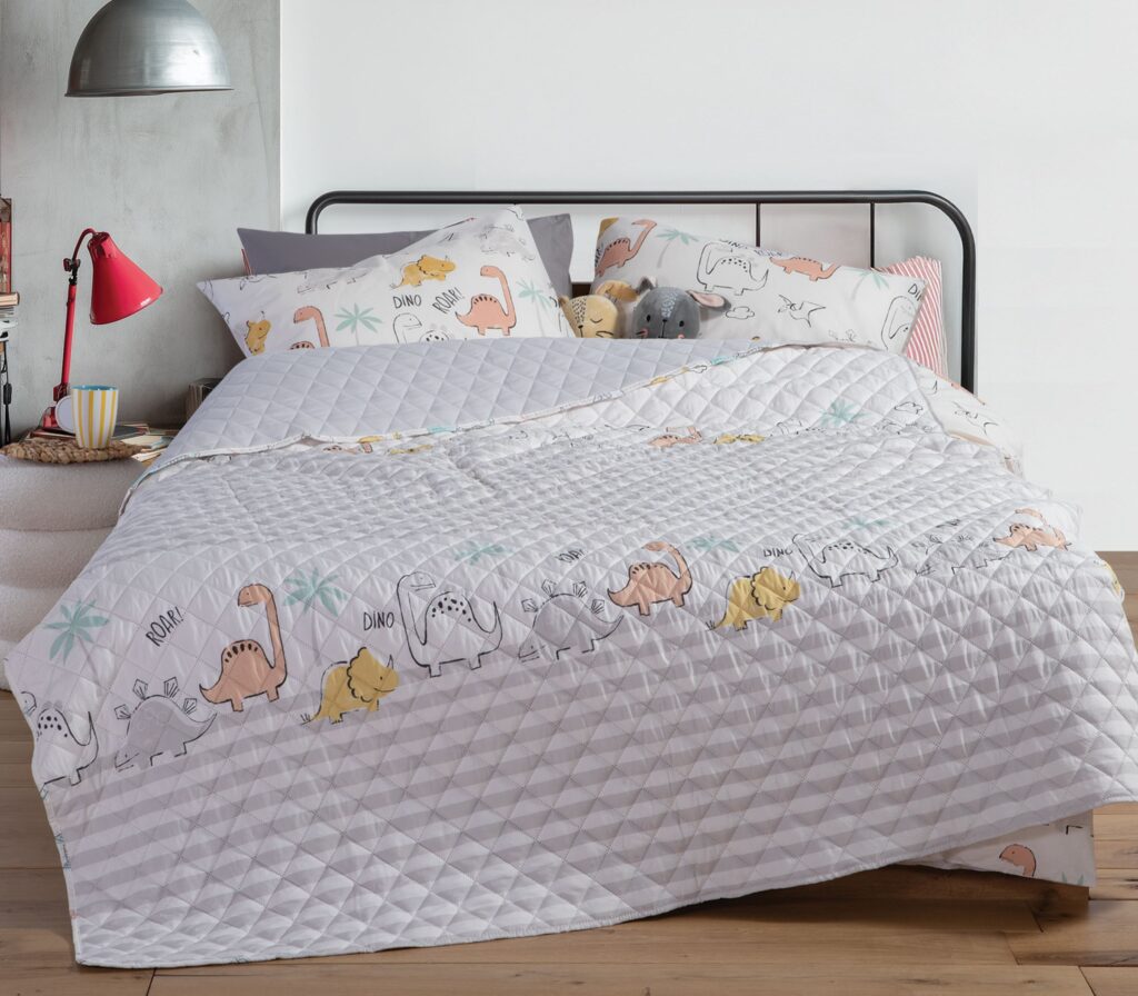 nef nef Παιδικό κουβερλί μονό dinosaur art 180x240 Εκρού/Γκρί Κωδ. 039780