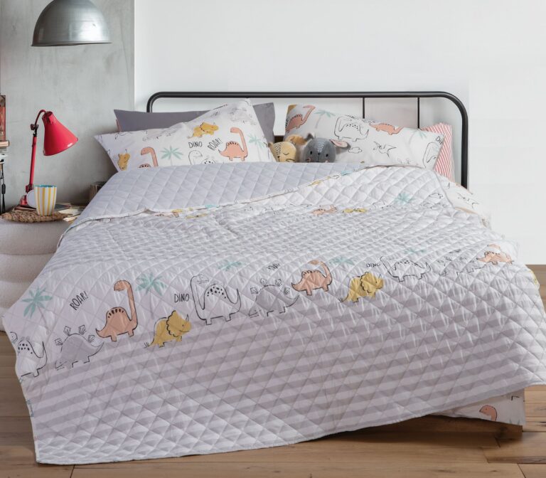 nef nef Παιδικό κουβερλί μονό dinosaur art 180x240 Εκρού/Γκρί Κωδ. 039780
