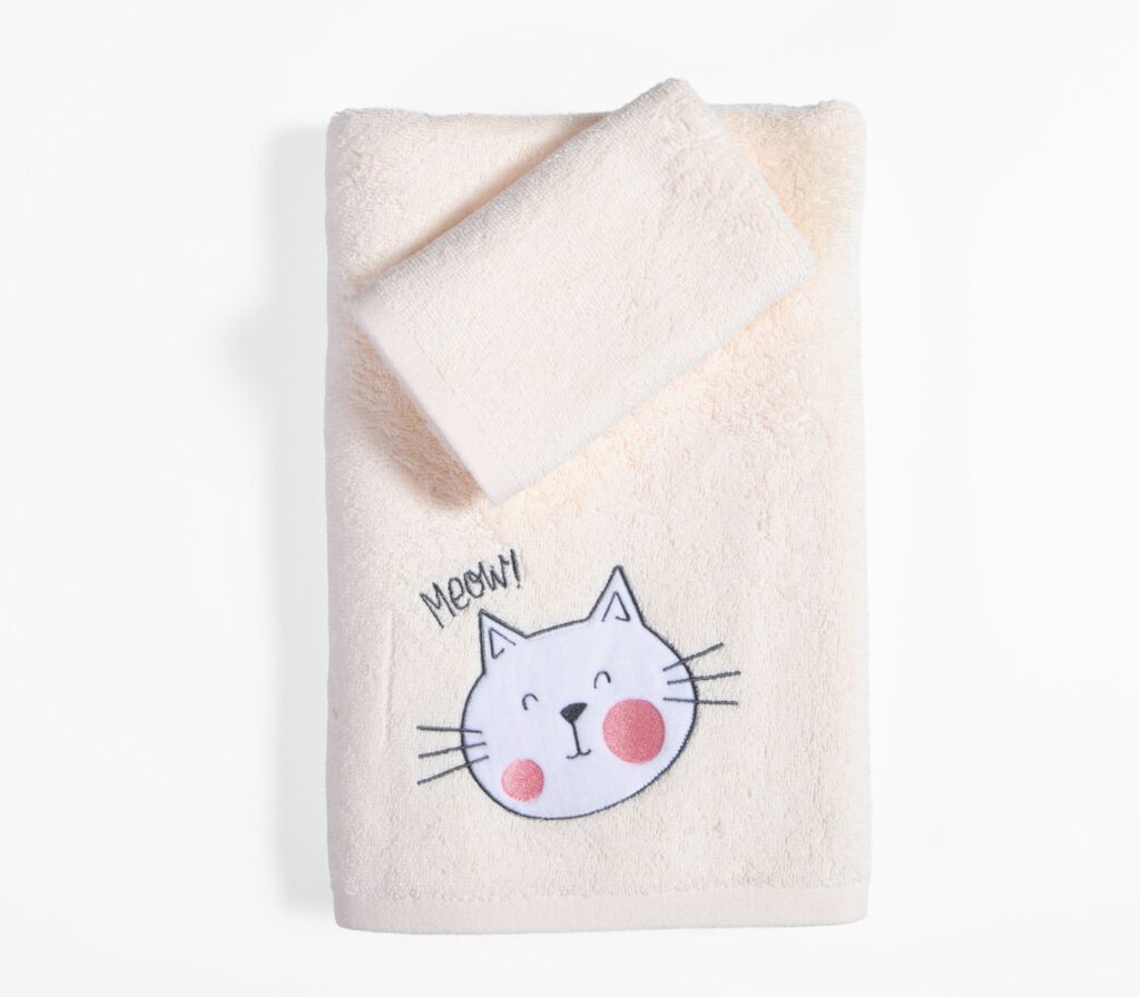 nef nef Παιδικές πετσέτες σετ 2 τμχ cat life Εκρού Κωδ. 039767