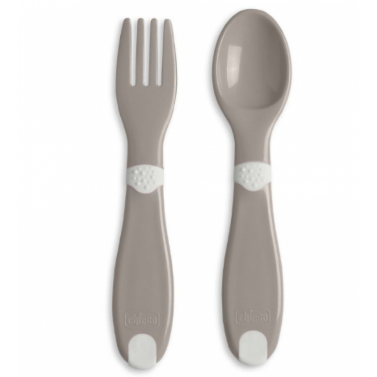 chicco first cutlery Σετ Κουταλοπίρουνα 2 τμχ Για 12m+ grey f01 16101 35