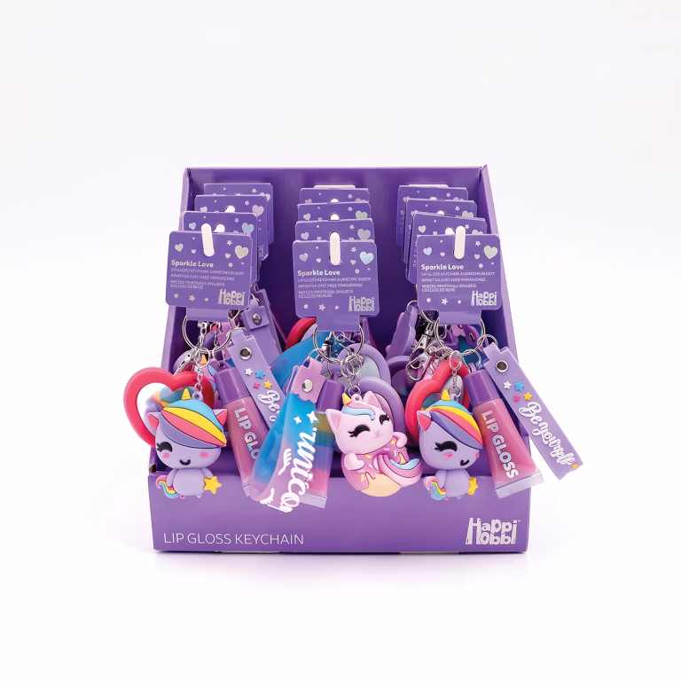 happihobbi Μπρελόκ με lip gloss & Φιγούρα Μονόκερο σε 2 Σχέδια για 6+ Ετών