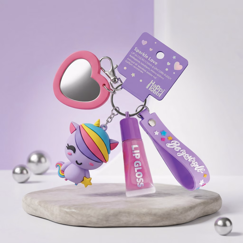 happihobbi Μπρελόκ με lip gloss & Φιγούρα Μονόκερο σε 2 Σχέδια για 6+ Ετών