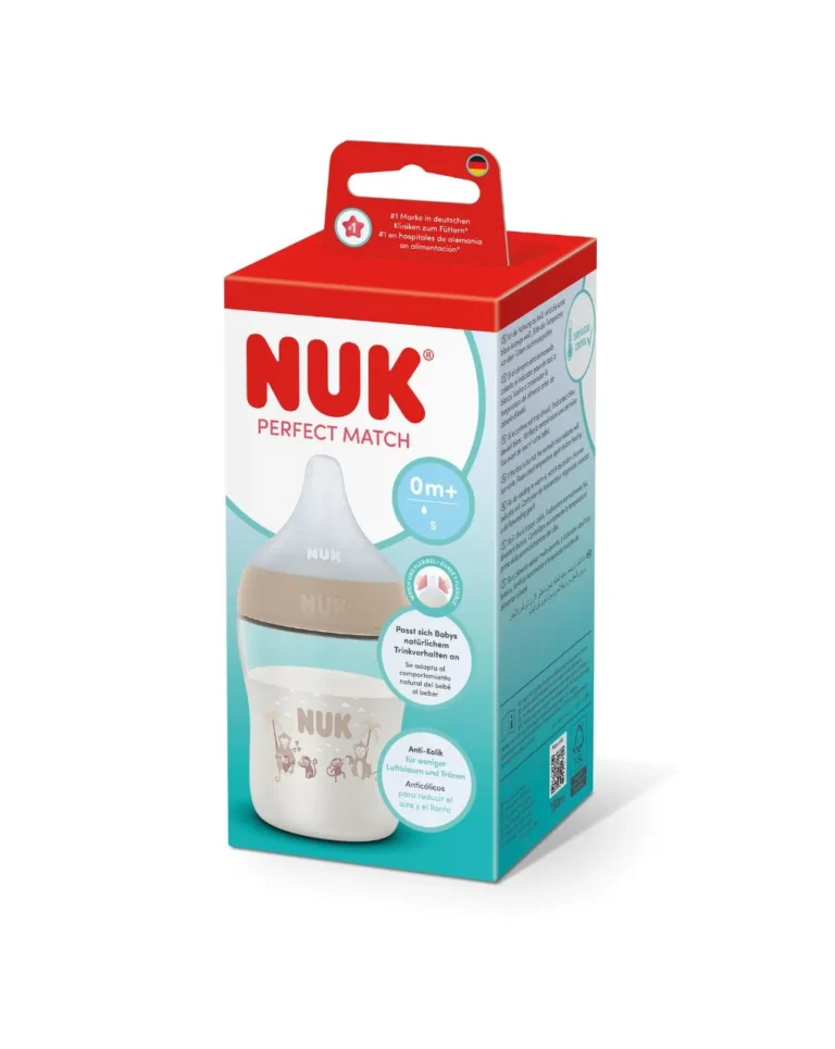 nuk πλαστικό μπιμπερό με θηλή σιλικόνης perfect match temperature control 0m+ 150ml monkey