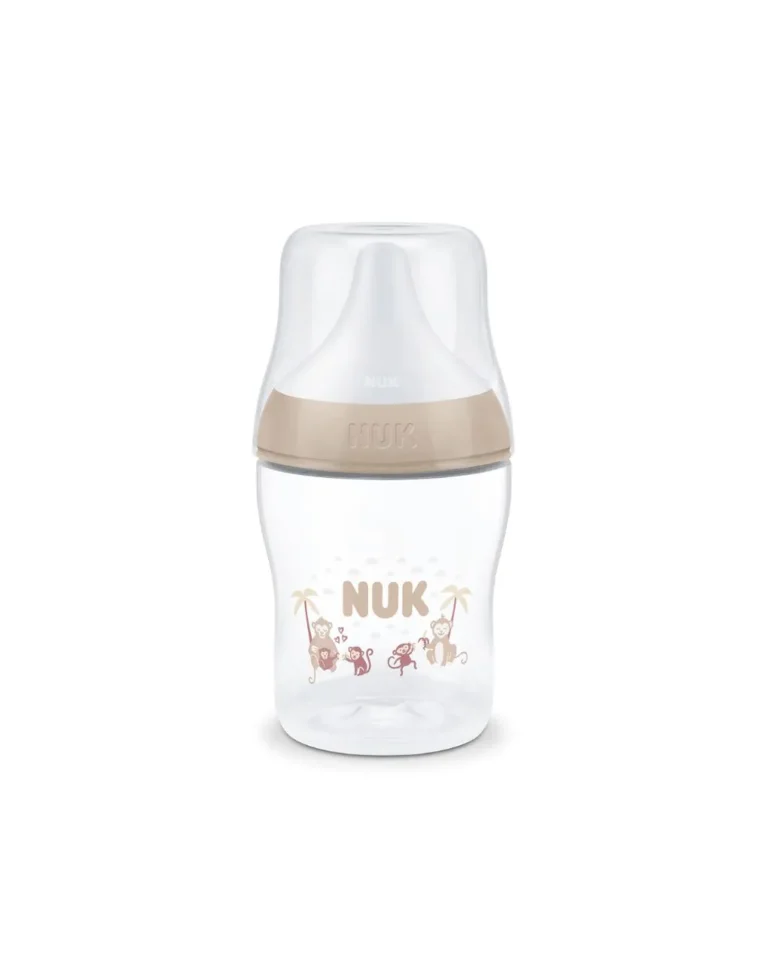 nuk πλαστικό μπιμπερό με θηλή σιλικόνης perfect match temperature control 0m+ 150ml monkey