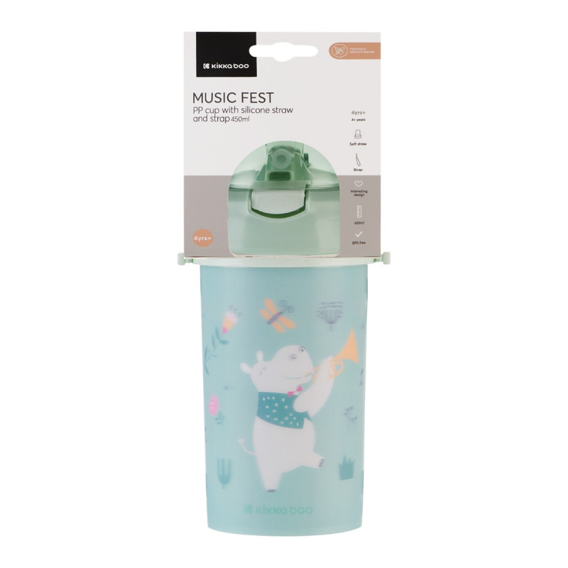 kikka boo pp Παγούρι Με Καλαμάκι Σιλικόνης 450ml music fest mint 31302030082