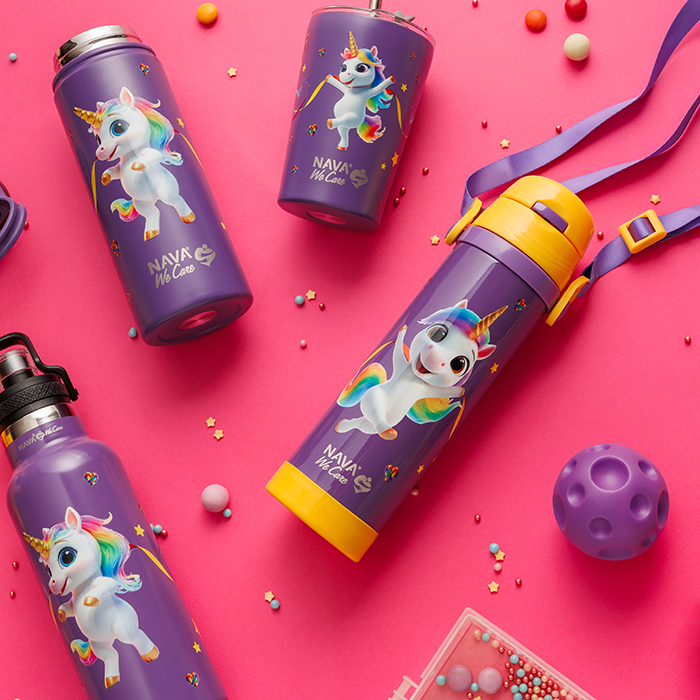 nava Παγούρι θερμός ανοξείδωτο "we care", purple unicorn 500ml