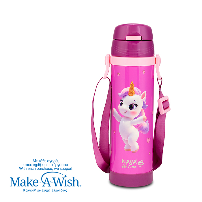 nava Παγούρι θερμός ανοξείδωτο "we care", pink unicorn 500ml