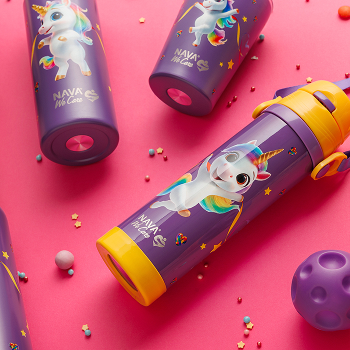 nava Παγούρι θερμός ανοξείδωτο "we care", purple unicorn 500ml
