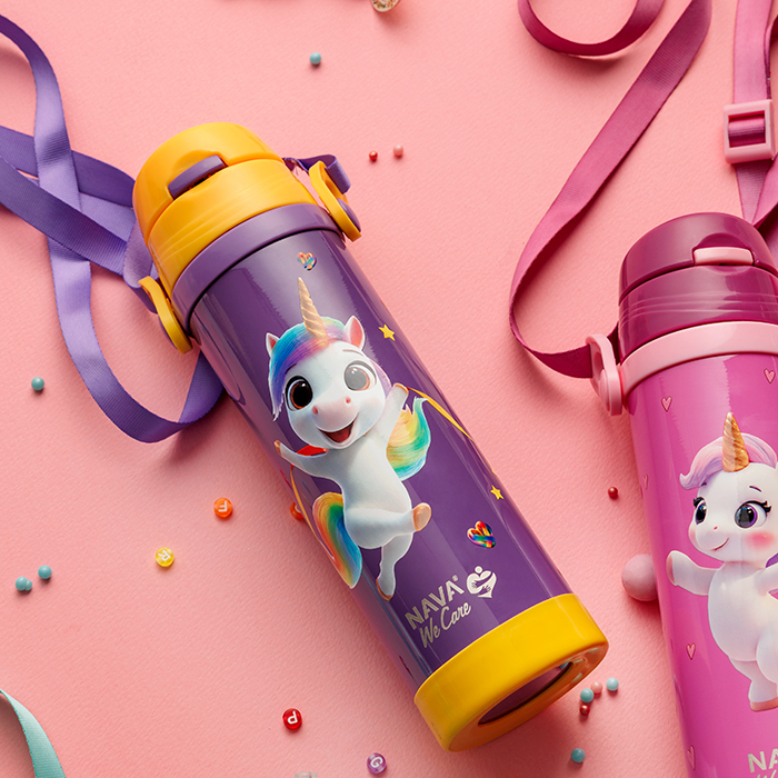 nava Παγούρι θερμός ανοξείδωτο "we care", purple unicorn 500ml