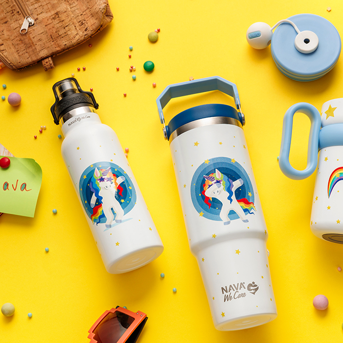 nava Θερμός μπουκάλι ανοξείδωτο "we care", purple unicorn 500ml (Αντιγραφή)