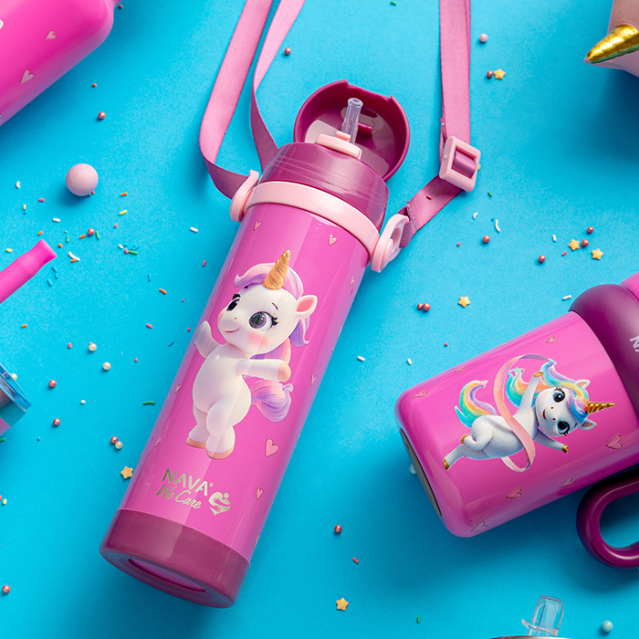 nava Παγούρι θερμός ανοξείδωτο "we care", pink unicorn 500ml