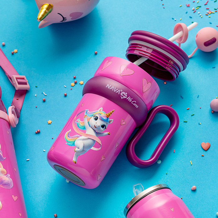 nava Θερμός tumbler παιδικό ανοξείδωτο με πλαστικό καλαμάκι "we care", purple unicorn 540ml (Αντιγραφή)