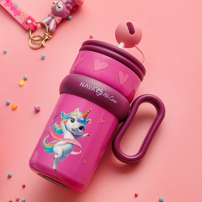 nava Θερμός tumbler παιδικό ανοξείδωτο με πλαστικό καλαμάκι "we care", purple unicorn 540ml (Αντιγραφή)