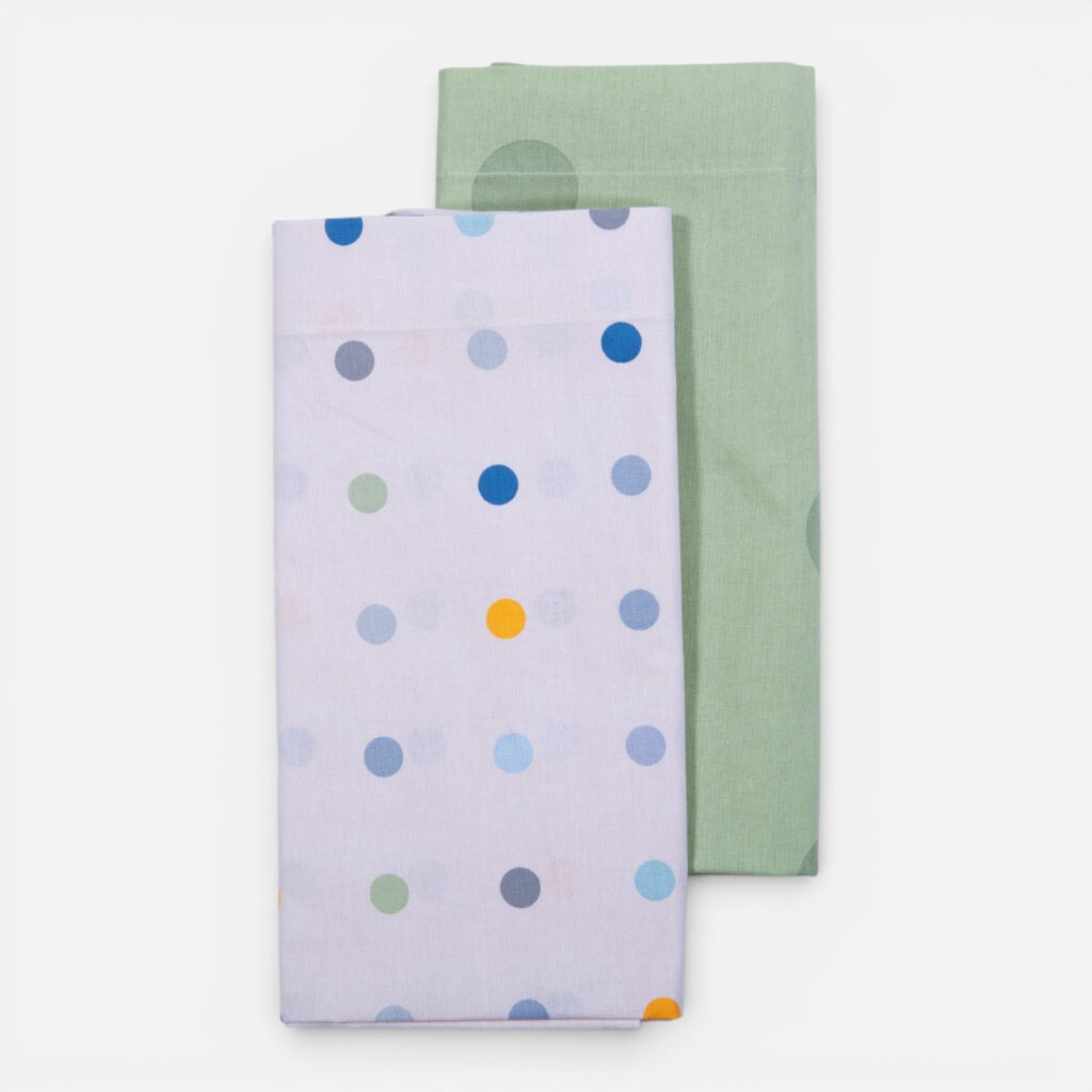 nef nef Σετ Σεντόνια Λίκνου Βρεφικά 2τεμ. baby dots ecru/green