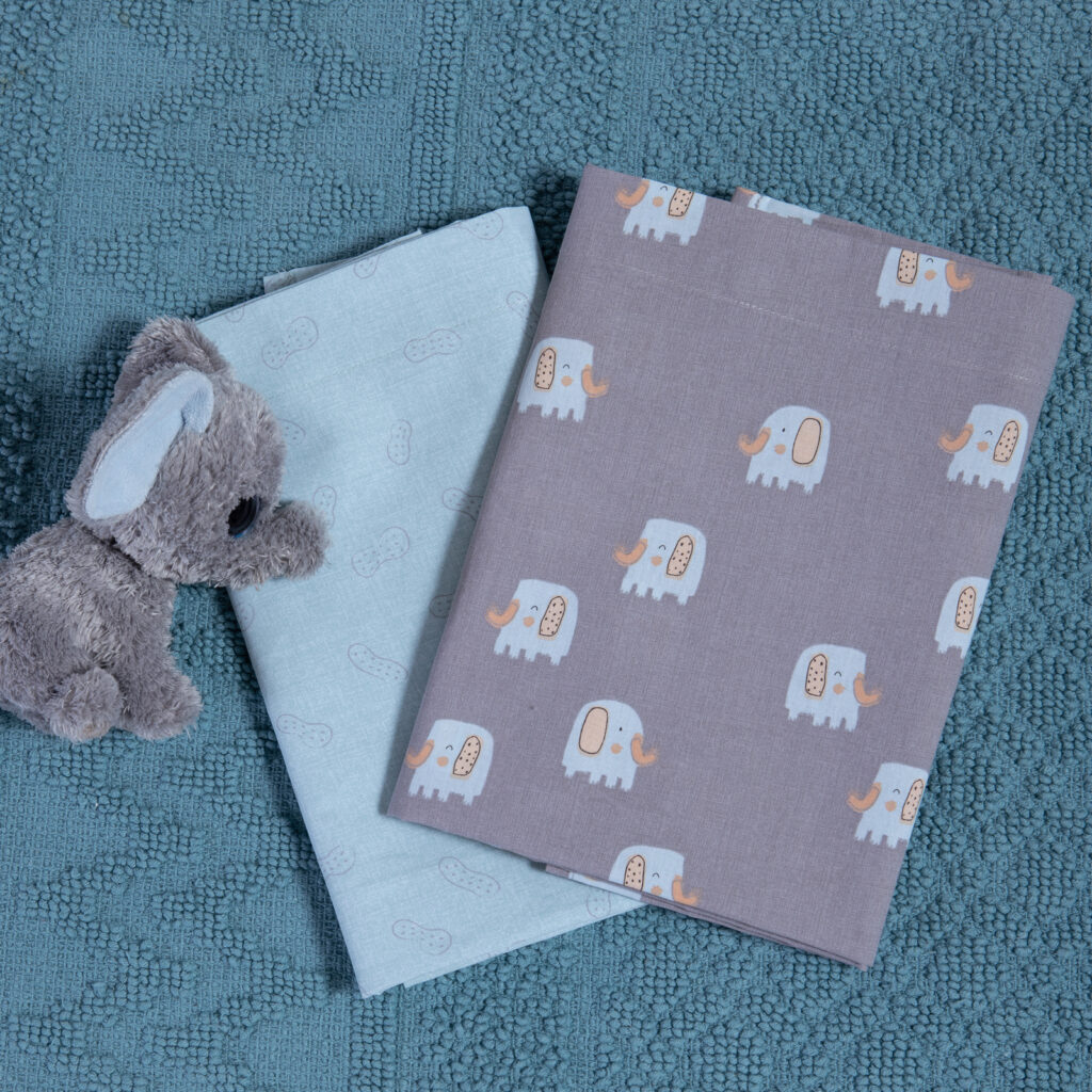 nef nef Σετ Σεντόνια Λίκνου Βρεφικά 2τεμ. elephants grey