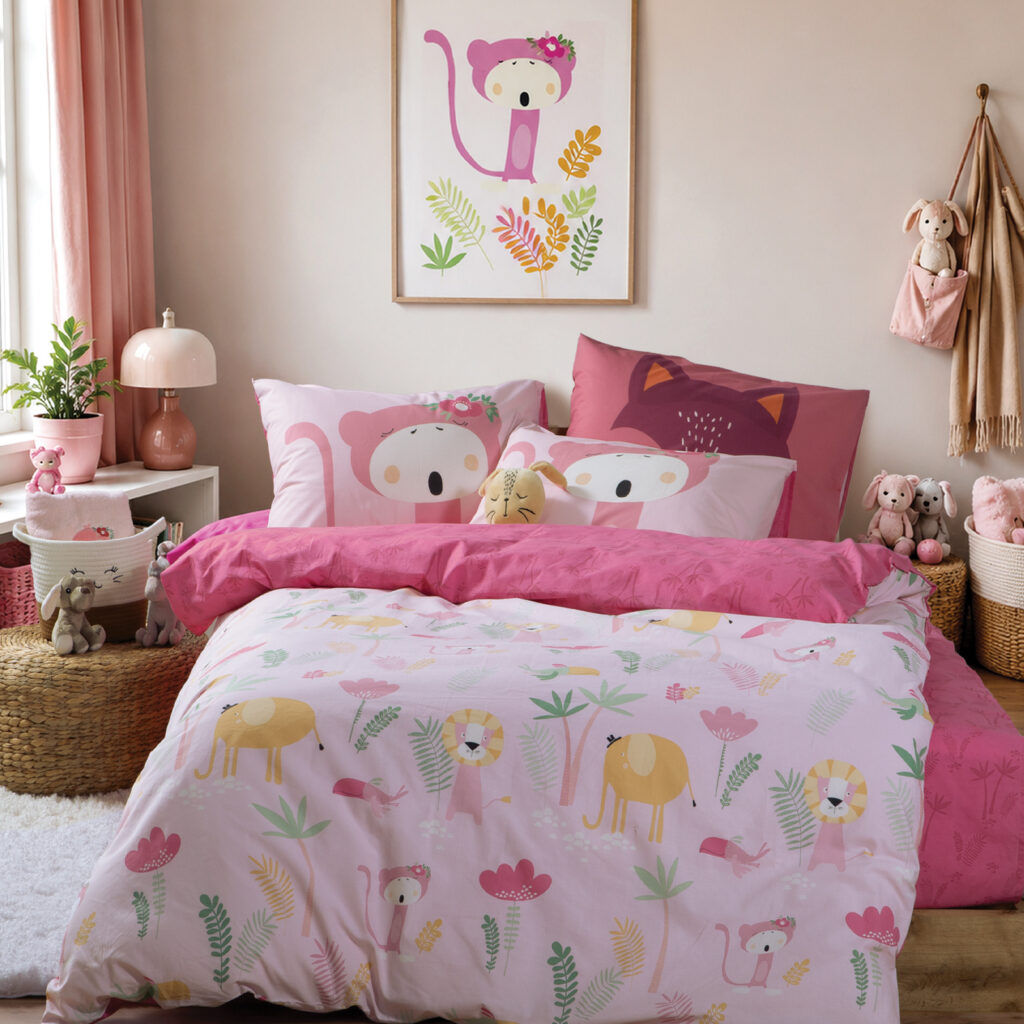 nef nef Σετ Σεντόνια Παιδικά Μονά με Λάστιχο wild & sweet 170x260 pink