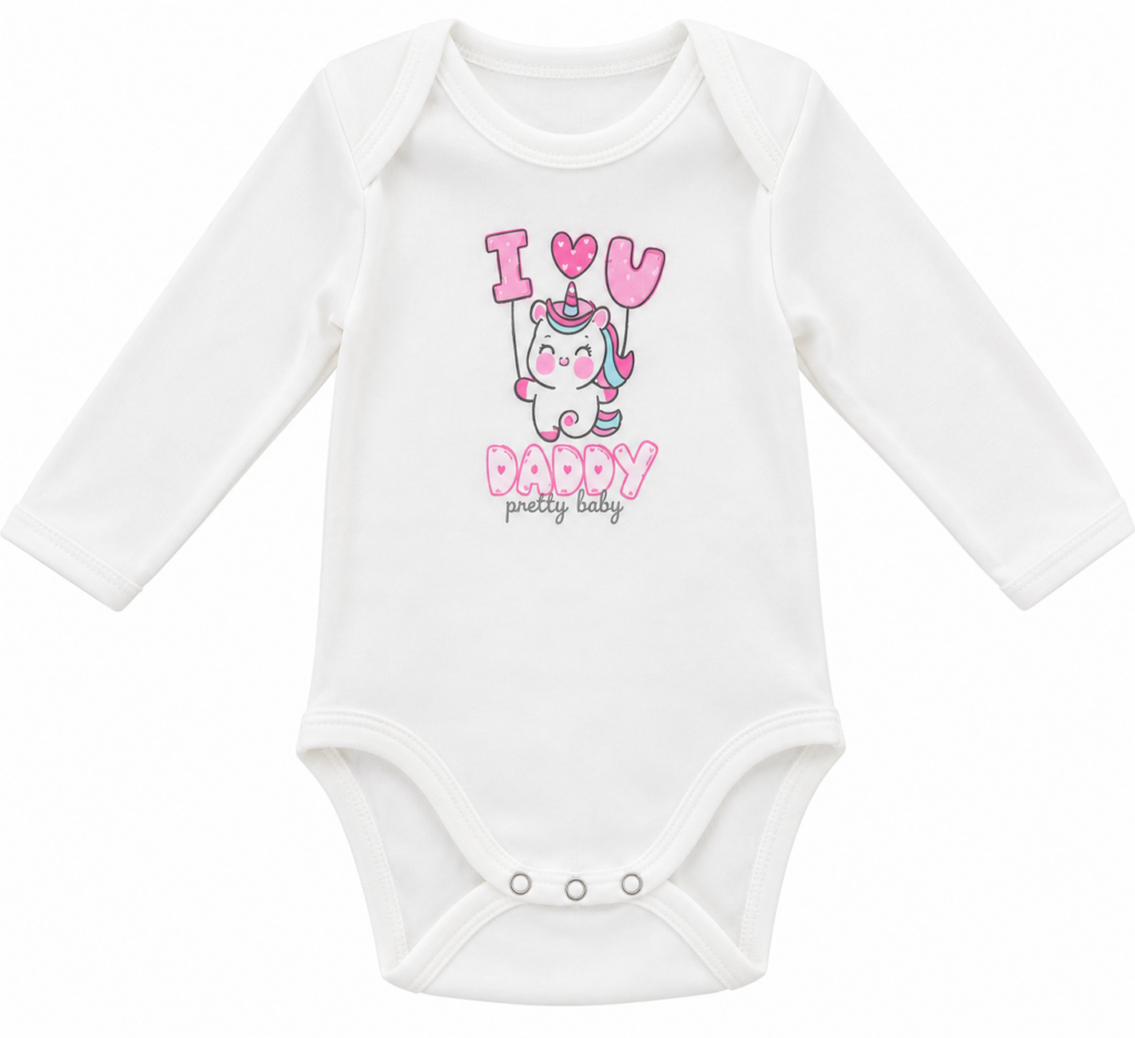 pretty baby Βρεφικό Κορμάκι pretty baby Εκρού Μακρυμάνικο με Μονόκερο – i love u daddy