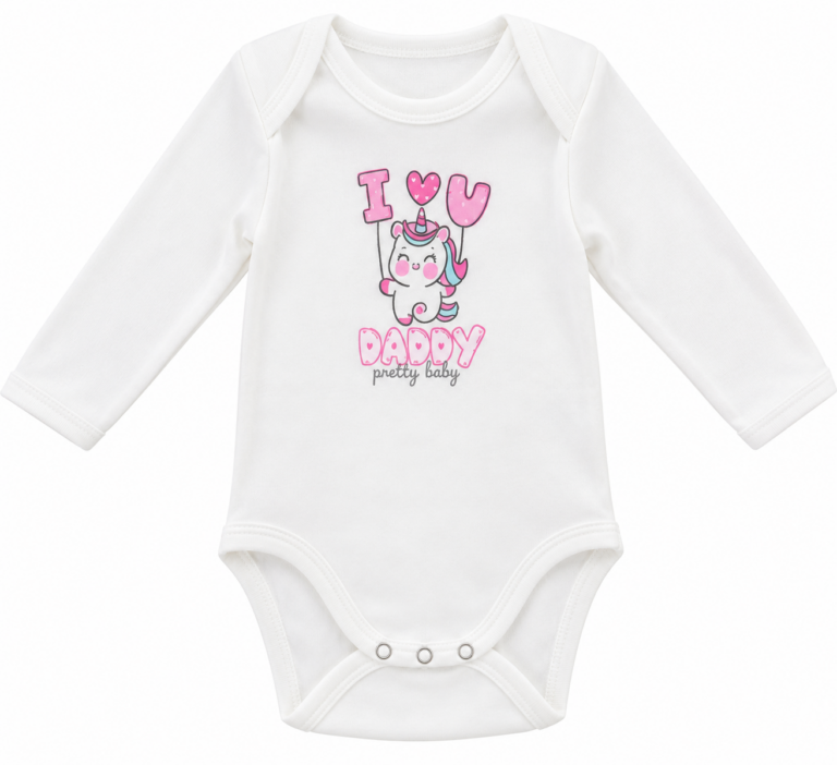 pretty baby Βρεφικό Κορμάκι pretty baby Εκρού Μακρυμάνικο με Μονόκερο – i love u daddy