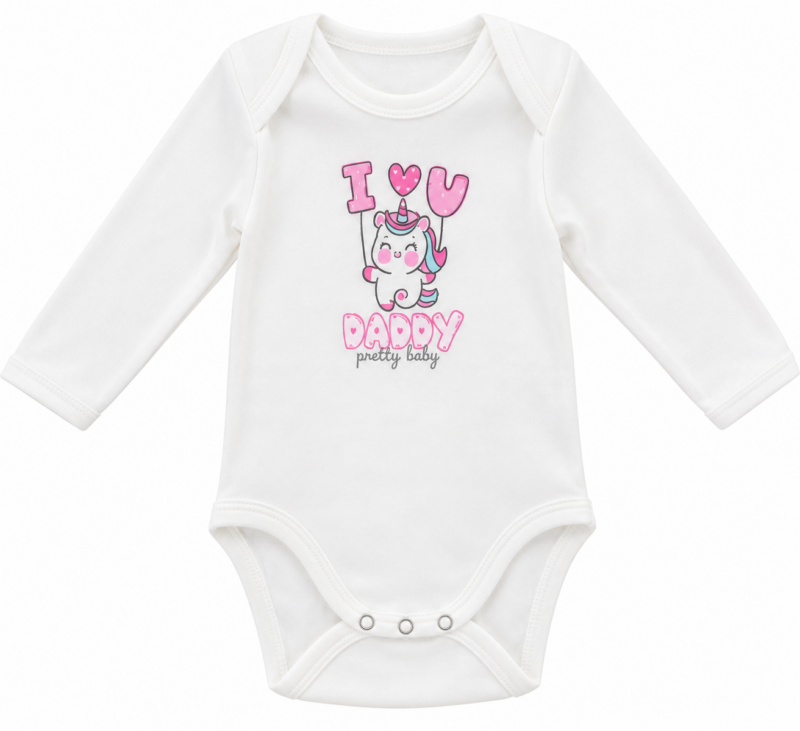 pretty baby Βρεφικό Κορμάκι pretty baby Εκρού Μακρυμάνικο με Μονόκερο – i love u daddy