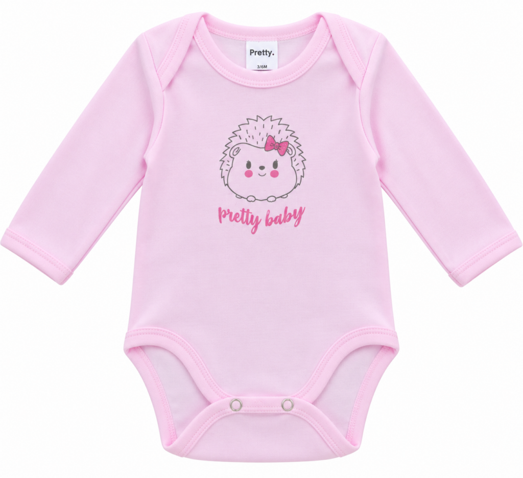pretty baby Βρεφικό Κορμάκι Ροζ Μακρυμάνικο με Αρκουδάκι