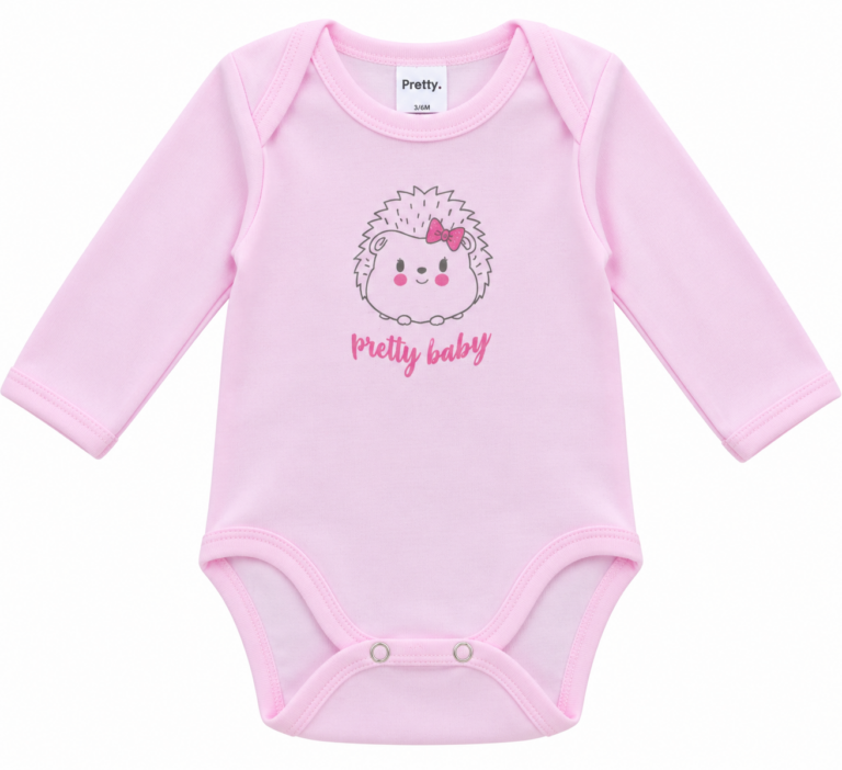 pretty baby Βρεφικό Κορμάκι Ροζ Μακρυμάνικο με Αρκουδάκι